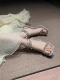 KYLETHOMASW  -  Silver French Women's Sandals, Thin Heel, Niche Design Sense, High Heels, Chain Rhinestone