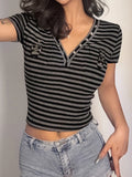KYLETHOMASW  -  Fashion Chic Causal Slim Fit Packets Metal Button Women Polo Shirts Summer Y2k Hottie Trendy Blouses