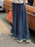 KYLTHOMASW  -   Blue and White Stripe Retro Half Skirt Summer 2024 New Fashion Spliced Lace High Waist Slimming Beach Style Long Skirt for Women