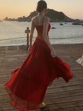 KYLETHOMASW  -  Elegant Ruffles Birthday Party Dress Korean Spaghetti Strap Sleeveless Princess Evening Dresses Summer Holiday Beach Vestidos