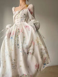 KYLETHOMASW  -  French Vinatge Evening Party Long Dresses for Women Floral A-line Princess Dress Lantern Sleeve Spring Summer Prom Robe Vestidos
