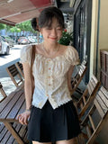 KYLETHOMASW  -  Shirts for Women Summer High-end Designed French Sweet Style Embroidered Lace Three-dimensional Flower Short-sleeved Shirt Top