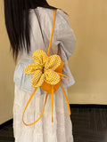 KYLETHOMASW  -  Ins Flower Bucket Bag Cute Checkered Canvas Bags Women's 2025 New Sweet Cute Commuting Backpack