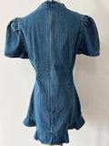 KYLETHOMASW  -  Denim Dress for Women Stand Collar Bow Bubble Short Sleeve Dresses Blue A-line Korean Fashion Retro Mini Skirts Female Clothes