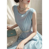 KYLETHOMASW  -  French Chic Beautiful Dresses Temperament Celebrity High End Muse Blue Vest Dress High Street Goddess Gentle Vestido