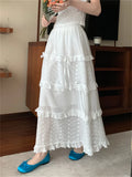 KYLETHOMASW  -   Gentle Lace Cake Skirts Women New Sweet Summer Florals 2024 Chic Casual Vacation Loose Ruffles High Waist Slim