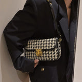 Kylethomasw 2024 Vintage Casual Elegant Fashion Women Handbag Daily Design Houndstooth Small Messenger Shoulder Bag Felt Plaid  Armpit Bag