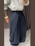 KYLETHOMASW  -  High Waist Striped Wide-Leg Pants For Woman Loose Irregular Floor-Length Trousers Single Bitton Pockets Fashion Casual Clothes
