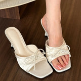KYLETHOMASW  -  Bow Slippers High Heels Shoes Casual Fashion Sandals New Beach Dress Slides Pumps Designer Cozy Female Flip Flops