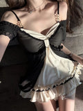 KYLETHOMASW  -  Vintage Style Black White Lace Patchwork Mini Dress Sexy Off Shoulder Design Sweet Short Dresses Chic Y2k Outfuts Summer