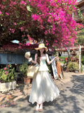 KYLETHOMASW  -  French Style Sweet Girl Patchwork Sets Women Fake Two-piece Floral Camisole + Lace Mesh Half Skirt Suit Beach Party 2-piece Set