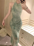 KYLETHOMASW  -  Sexy Dresses Women Temperament Elegant Floral Printed Stand Collar Slim Stretch Summer Fashion Elegant Dress Female Party