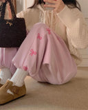 KYLETHOMASW  -  Harajuku Fleece Sweatpants Women Pink Bow Print Joggers Streetwear Black Wide Leg Pants Winter Korean Thick Baggy Trousers