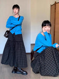 KYLETHOMASW  -  Vintage Skirts Women Plaid Ruffles Patchwork Stretch High Waist Loose Vintage Fashion Sweet Elegant Long Skirt Casual