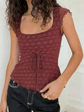 KYLETHOMASW  -  Y2k Sexy Solid Slim Square Collar Sleeveless Lace Patchwork Fashion Tanks