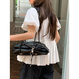 KYLTHOMASW  -  Casual All-match O-neck Lace Up Blusas Mujer 2024 Summer New Ruched Shirts Women Y2k Puff Sleeve White Loose Blouses