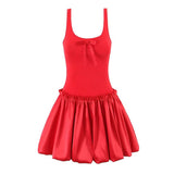 KYLETHOMASW  -  Pretty Girl O Neck Sleeveless Bow Bud Mini Dress Women Fit And Flare Slim Summer Dresses Red White Tank Sexy Sweet Robe