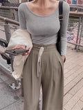 KYLETHOMASW  -  French Niche Lace Slimming Wide Leg Casual 2025 Spring Women New Casual Versatile High Waisted Loose Floor Length Pants