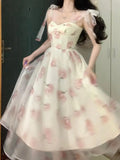 KYLETHOMASW  -  Sweet Elegant Floral Strap Dress Women Causal Fashion Korean Long Fairy Dresses Female Summer One Piece Dress Chic Evening Party