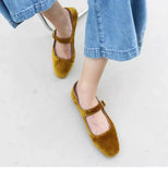 KYLETHOMASW  -  Designer Women Velvet Mary Janes Belt Strap Shoes Ladies Square Toe Flats Ballerina Dress Barefoot Loafers Brides Ballets Femmes