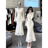 KYLETHOMASW  -  Especially Beautiful Pinched Waist Small Skirt Huge Good-looking Hipwrapped Long Dress Gentle Wind V-neck Lace Temperament Dress