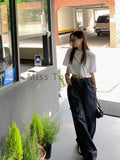 KYLETHOMASW  -  Korea Chic High Waist Elegant Jeans Women 2024 New Drawstring Loose All Match Trousers Blue Fashion Design Wide Leg Pants Autumn