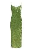 KYLETHOMASW  -  Vintage Green Velvet Burnt Flower Long Strap Dresses Women Robe Sexy Backless sleeveless Slim Boho Beach Dress Ladies