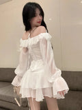 KYLETHOMASW  -  Dresses Women Sweet Sexy Halter Sleeveless Bow Slash Neck Off Shoulder Ruffles Bandage Flare Long Sleeve Party Dress