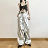 Kylethomasw  Silver Retro Matte Trendy Personalized All-match Casual High Street Cool Confident Casual Women's Autumn Wide Leg Pants