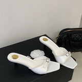 KYLETHOMASW  -  Summer New Brand Women Slipper Fashion Shallow Slip On Thin High Heel Outdoor Dress Sandals Ladies Elegant Slides New Woman