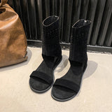 KYLETHOMASW  -  Spring Autumn Open Toe Internal Elevation Women Sandals Boots Ladies Casual Hollow Out Ankle Booties