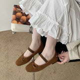 KYLETHOMASW  -  Sweet Butterfly Knot Stripe Design Mary Jane Shoes Women Comfortable Suede Elastic Band Casual Flats Elegant Brand Designer Shoe