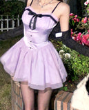 KYLTHOMASW  -  Hot Girl Y2K Long-Sleeved Cardigan Sexy Sleeveless Purple Strap Dress Two-Piece Sets Summer New Preppy Style Sweet Dress Sets