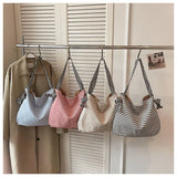 KYLETHOMASW  -  Korean Canvas Women Shoulder Bag Female Student Tote Shopper Bag Stripe Large Fashion Ladies Hand Bags Girl Woman Handbags