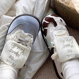 KYLETHOMASW  -  Girls Embroidery Flip Tongue Lace Trainers Breathable Mesh Soft Anti-slip Sole Niche Cow Print All-match Casual Skate Shoes