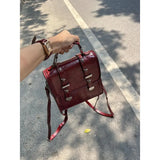 KYLETHOMASW  -  Retro Red Backpack Women Studded Leather Textured Square Backpack Ladies Academy Style Lightweight Mochilas Mujer