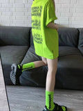 Kylethomasw Green Letter Print T Shirts Women Grunge Streetwear Oversized Tee Short Sleeve Harajuku Y2k Clothes Summmer New Girl Top