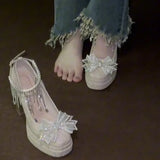 KYLETHOMASW  -  Silver Stunning Block Heels Mary Jane Shoes