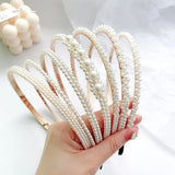 Kylethomasw Women Pearl Hairband Fashion Simple Non-Slip Headband Elastic Makeup Wash Face Hoop Hairband Girls Hair Accessories