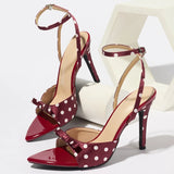KYLETHOMASW  -  Luxury Satin Designer Ankle Strap Heeled Sandals Woman Sexy Pointed Toe Polka Dot Design High Heels Summer Elegant Bridal Shoes