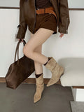 KYLETHOMASW  -  High Quality Faux Suede Kitten Heel Ankle Boots Women Fashion Pointed Toe Sewing Pleated Designer Boots Comfortable Modern Boots