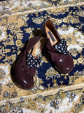 KYLETHOMASW  -  Retro Reddish-Brown Flap High Heels Round Toe Low Heel Niche Design Low-Cut Slip-On Mary Jane Shoes for Women.