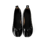 KYLETHOMASW  -  Ladies Vintage Tabi Leather Split Tabi Toe Ballet Silver Decor Heel Slip On Women Split Toe Chunky Heel Dress Shoes