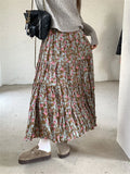 KYLETHOMASW  -   Winter Loose Maxi Skirts Women Chic Florals New Daily High Waist Streetwear Chic  Casual Printed Gentle Sweet