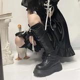 KYLETHOMASW  -  Footwear Lace-up Shoes For Woman Platform Women's Boots With Laces White Long Winter Knee High Shaft Sale Hot Stylish Goth
