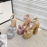 KYLETHOMASW  -   Summer COOL GIRLS PINK PLATFORM HEELSSilver Gold High Heel Sweet Sandals Diamond Large Size Mary Jane Shoes