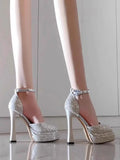 KYLETHOMASW  -  Gradient Bling Color Women Pumps Chunky Round Fashion Platform Shallow Bling Belt Buckle Shoes Spring Sequin High Heels