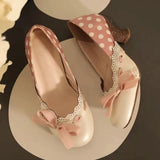 KYLETHOMASW  -  Vintage Chunky Heel Women Pumps Polka Dot Design Bow Detail Round Toe Mary Jane Shoes Comfortable Lightweight Dress Lolita Shoes