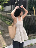KYLETHOMASW  -  Korean Niche Layered Neck Hanging Plaid Vest Dress Women Summer New Retro Age Reducing Short Dresses