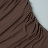 KYLETHOMASW  -  summer new style sloping shoulder off-shoulder T-shirt asymmetric pleated pure color short sleeve